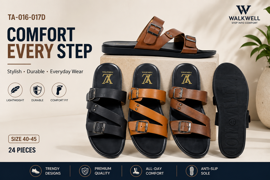 WalkWell Premium Double-Buckle Comfort Sandals – Casual Leather Slides (TA-016-017D)