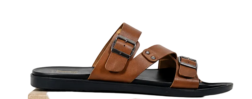 WalkWell Premium Double-Buckle Comfort Sandals – Casual Leather Slides (TA-016-017D)